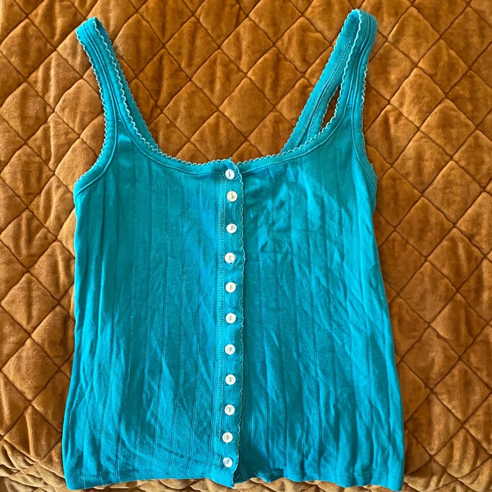 Free People Teal Button-Front Tank Top